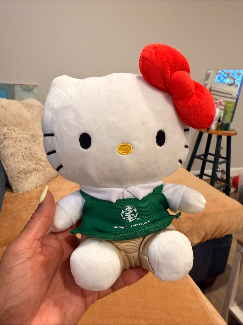 Hello Kitty Plush with Red Bow and Green Starbucks Apron